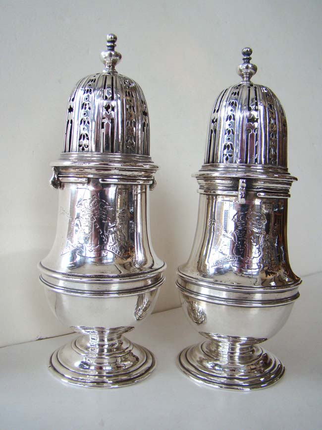 A fine pair of George I Silver Casters by Pierre Platel circa 1715